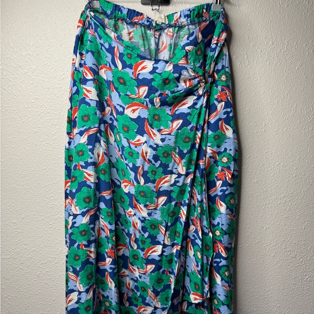 Melloday Maxi Skirt Faux Wrap Size XL NWY Floral Blue/Green
